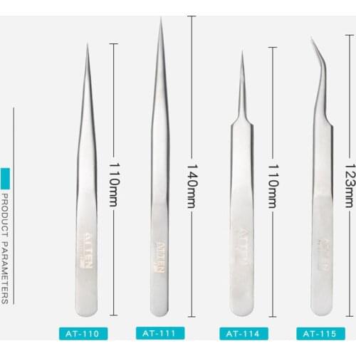 ATTEN Stainless Steel Tweezers Round Pointed Elbow head for Precision mobile phone computer repair tool accessories