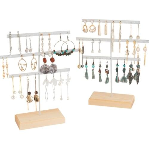 3 Layer Jewelry Earring Stand Holder Organizer 69 Holes with Wood Base Display Rack for Women Girls Gift