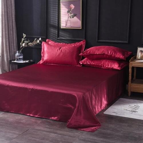 32 Quality Soft Solid Color Flat Sheet Satin Sheets Silk Bed Sheet Size 180*230/230*250cm King Full Queen Bedspread Pillowcase