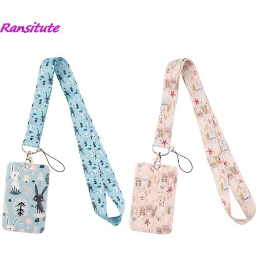 Ransitute R2115 Animal Cute Rabbit Cartoon Key Chain Lanyard Gifts For Child Friends Phone USB Badge Holder Necklace Card Holder