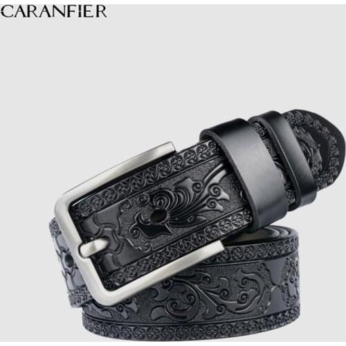 CARANFIER 100% Cowhide Carved Genuine Leather Belts for Men Vintage Belt Design Male Strap Ceinture Homme100-125cm New Belt