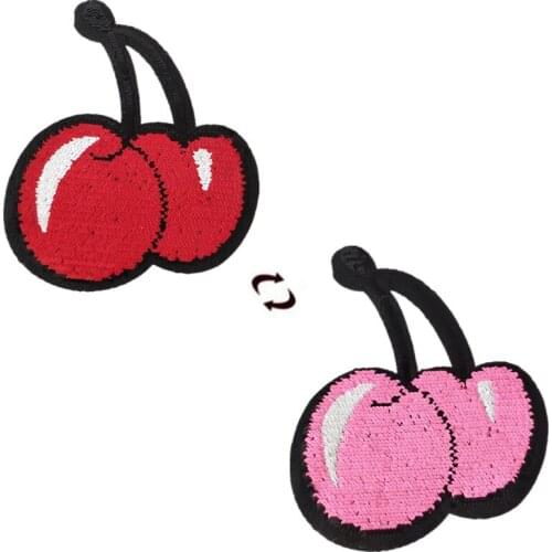 Reversible Sequins Patch Fruit Change Color Red Pink Cherry Patches For Clothing Stickers Diy Gifts Strange Things Home Decor