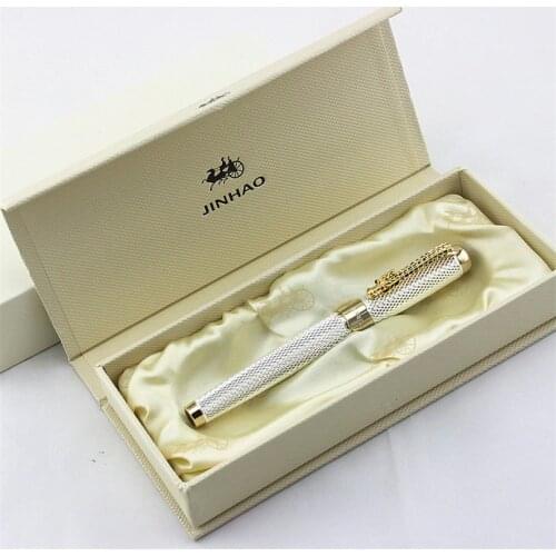 1pc/lot JINHAO Roller Ball Pen 1200 Canetas Silver Pens Gold Clip Business Executive Fast Writing Pen Luxury Pen 14*1.4cm