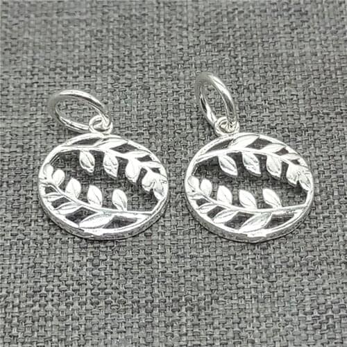 8 Pieces 925 Sterling Silver Double Leaf Circle Charms for Bracelet Necklace