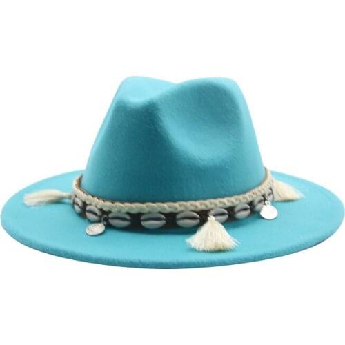 Fedora women panamas hats solid band feather felted hats casual outdoor jazz western cowboy pink blue hats sombrero vaquero rosa