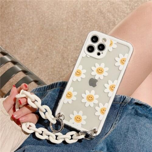 Korea Wristband Chain Sunflower Phone Cases For iPhone XR 12Pro XSMax Floral Soft Silicone Protection Cover For iphone 11 capa