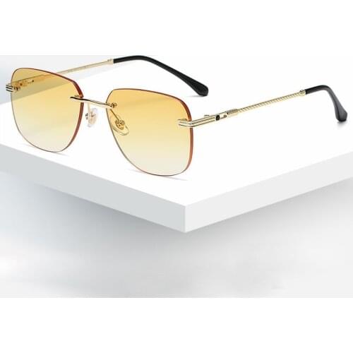 HBK Fashion Rimless Sunglasses Women Men Mirror Yellow Red Lens Metal Frame Retro Vintage Frameless Sun Glasses Ladies UV400