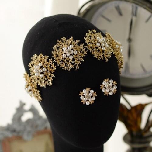 Royal Baroque Wedding Tiara Crowns with Earring Crystal Brides Headbands Evening Headdress Bridal Hair Accessory