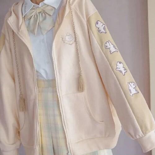 Zipper hoodie Japanese preppy style sweet cute cartoon embroidery casual cardigan outerwear y2k Harajuku long-sleeved sweatshirt