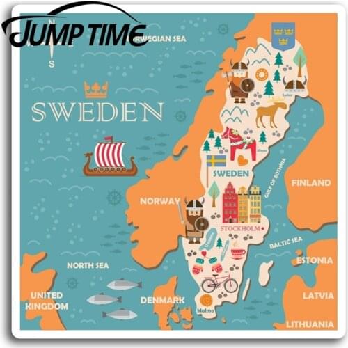 Jump Time for Sweden Travel Map Flag Vinyl Stickers Sticker Laptop Luggage Truck Window Bumper Decal Waterproof Accessories