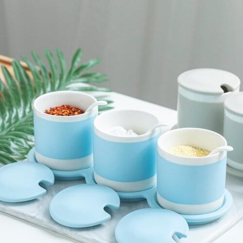 World Ceramics To Flavor Pot Suit Northern Europe Kitchen Salt Jar Three-piece Originality Seasoning Box Group Combine Dress
