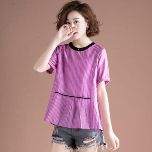 Plus Size Women Casual T-shirts New Arrival 2021 Summer Korean Simple Style Striped All-match Loose Female Tops Tees S2821