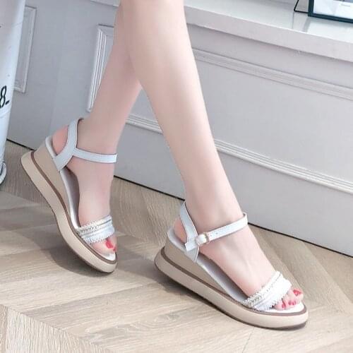 Womens Wedge Sandals 2021 Summer New Korean Style Muffin High Heel Internet Celebrity Ins Trendy Fairy Style Buckle Sandals