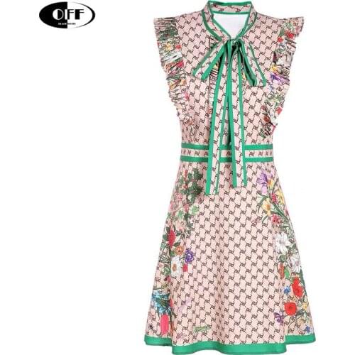 Traf Designer Runway Letter Floral Summer Mini Dresses For Women Ruffles Bow Elegant Plus Size Sleeveless Vintage Lady Dress ZA