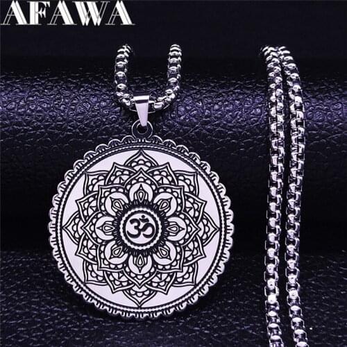 Yoga Flower of Life Stainless Steel Necklaces Women Silver Color Statement Necklace Jewelry cadenas de acero inoxidab NXS03
