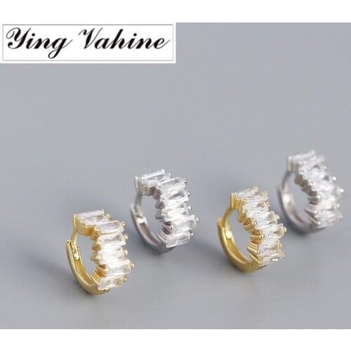 Ying Vahine 100% 925 Sterling Silver Square White Zircon Hoop Earrings for Women Jewelry