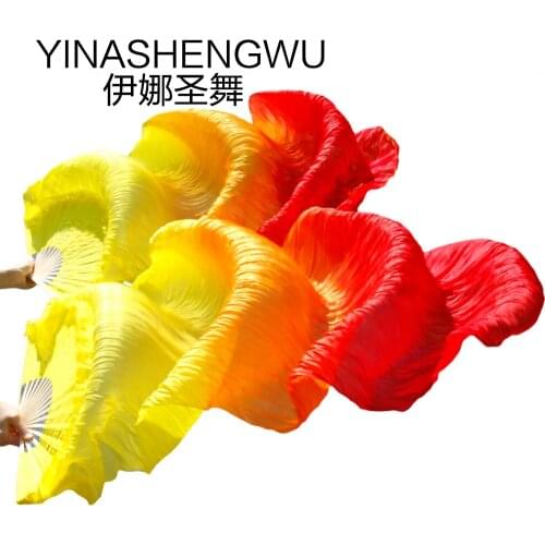 Women Belly Dance Silk Fans 1 Pair Dance Fans Bamboo Ribs Natural Silk Stage Performance Props Dye Fans