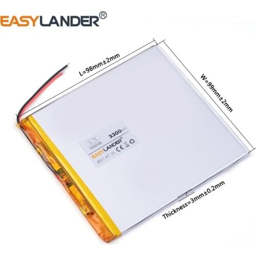 10pcs /Lot 3.7v lithium Li ion polymer rechargeable battery 309998 3300mah tablet pc 7 inch 8 inch 9inch 039998