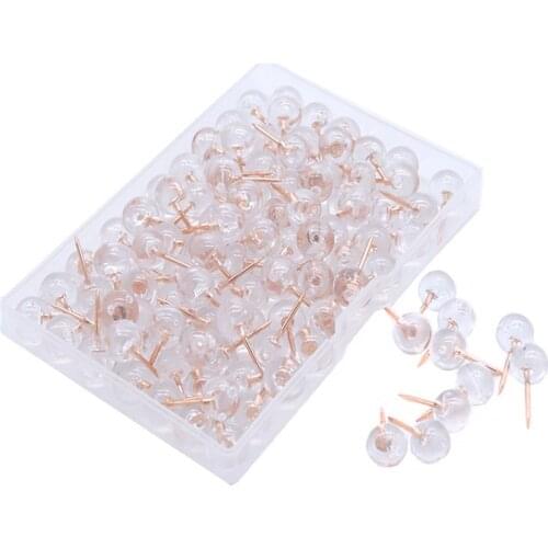 100pcs/lot Transparent Rose Gold Push Pins Thumb Thumbtack Board Pins Drawing Photo Wall Studs School Office Supplies