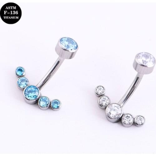 14G ASTM F136 Internal Thread Titanium Cubic Zircon White Blue Belly Button Ring for Belly Navel Piercings