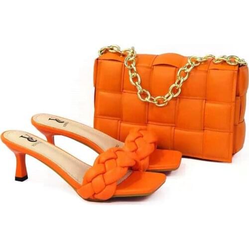 New Woven Large Lattice Pillow Bag Messenger Bag Fashion High Heel Sandals Set Women Slippers Shoulderbag Ladies Shoes Slides