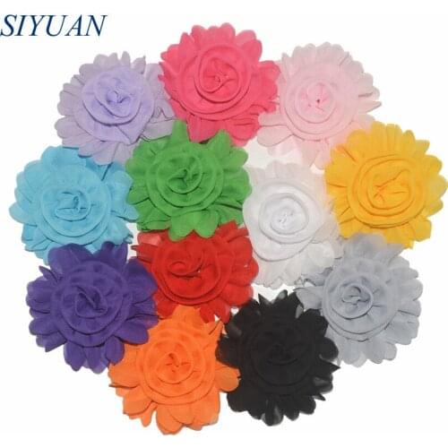 26pcs/lot 3.2'' Eco-friendly Rolled Fabric Chiffon Flower with Hair Clip Kids Headwear Hair Accessories TH274