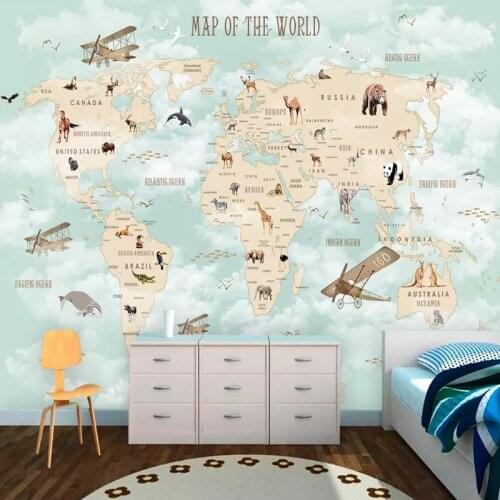 3D Cartoon Mural Wallpaper Modern World Map Photo Wall Painting Childrens Bedroom Boys And Girls Background Wall Decor 3D Mural