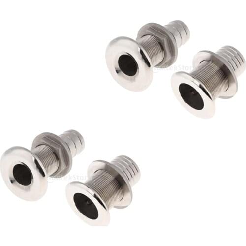 4-Pack Solid Boat Thru Hull Fitting/Drain 19/38mm Hose Barb 316 Stainless Steel