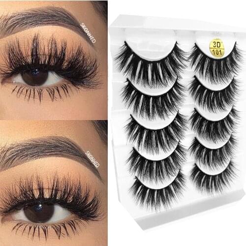 5 Pairs Faux Mink Hair False Eyelashes Wispy Fluffy Long Lashes Natural Handmade Fake Lashes Eye Makeup Extension Tool Fashion