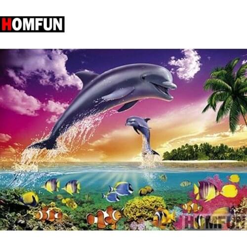 HOMFUN Full Square/Round Drill 5D DIY Diamond Painting "Dolphin scenery" Embroidery Cross Stitch 3D Home Decor Gift A17674
