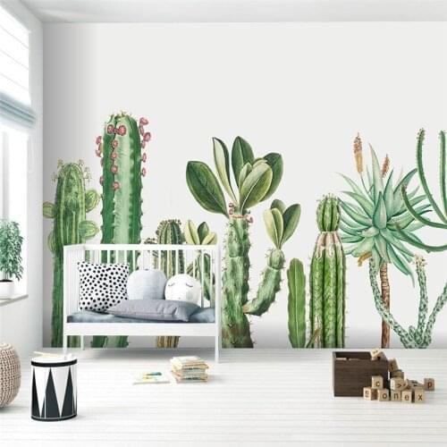 Beibehang custom Nordic small fresh medieval plant cactus background wall paper living room TV interior 3d photo mural wallpaper
