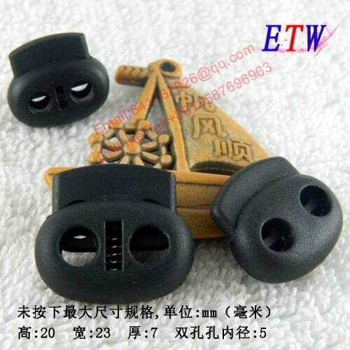 Free Shipping Wholesale High Quality Nylon Cord Lock 2 Holes Black Nylon Pig Nose Button Spring Stopper 20*23*7MM 200 pcs/lot