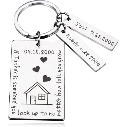 Personalized Name Date Keychain Custom KeyChain Boy Girl Child Family Stainless Steel Keyring Kid Pendant Gift For Women Jewelry
