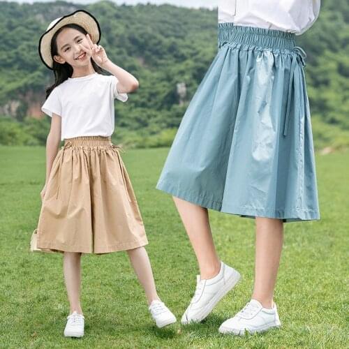 Girls Culottes Summer 2021 Fashion New Trousers Big Boys Girls Loose ChildrenS Casual High-Waisted Wide-Legged Trousers 4-13Y