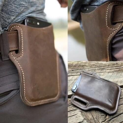 Men Cellphone Loop Holster Case Belt Waist Bag Props PU Leather Purse Phone Wallet Running Pouch Travel Camping Bags Soft back