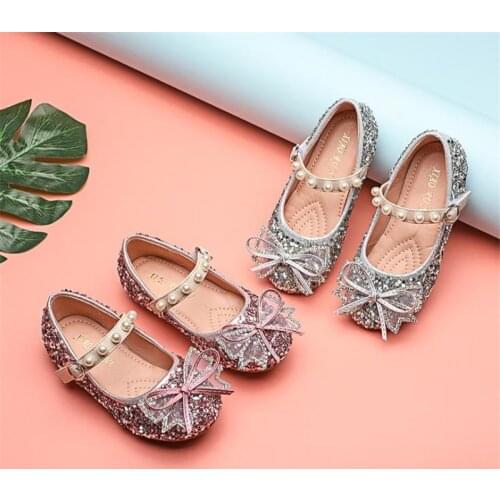 JY Children girls Bling Pear Shoes Flat Princess Dance Party Girl Pink Sliver 25-35 V8-36 V8-37 GZX04