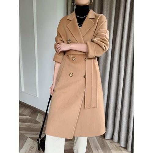 Camel double-sided cashmere coat womens medium and long high-end wool cloth 2021 new wool coat spring and autumn coat