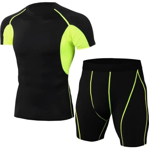Summer New Men Motorcycle Tight Tops+Shorts Moto dirt bike bicycle sport Compression Base Layer T-Shirt Pants set 11color S-3XL