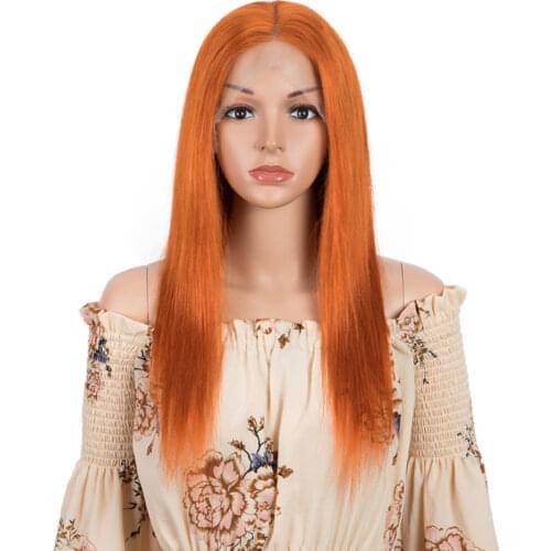 Sleek Orange Human Hair Wigs 180% Density Lace Frontal Brazilian Straight Human Hair Wigs Pink Color Pre Plucked With Baby Hair