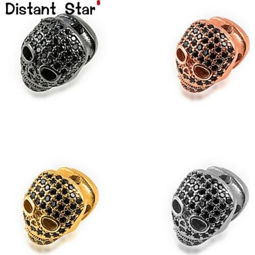 12*10mm Skull Head High Quality Brass Cubic Zirconia Diy Mens Beads Bracelet Jewelry Making Accessories Connector Finding Hole