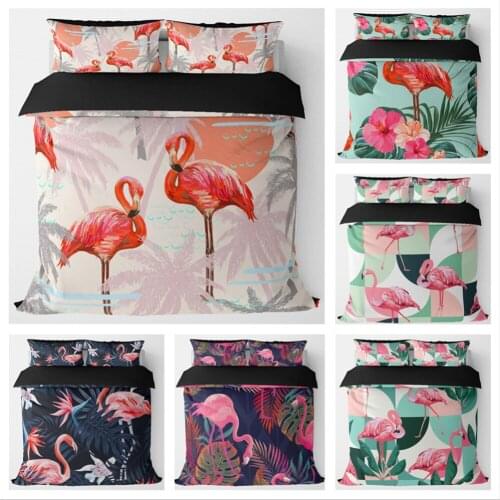 HomeTextile Luxury Flamingo Pattern Duvet Cover King Size Double Polyester Bedding Set Queen Flamingo Ins Quilt Cover Pillowcase