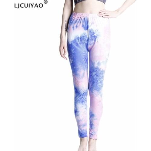 LJCUIYAO Women Sexy Tie Dye Leggings High Waist Sport Fitness Push Up Gym Workout Knitted Ankle-Length Streetwear Print Clothes