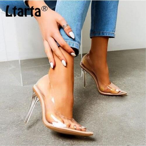 LTARTA Women Pumps PVC Transparent High Heels Sexy Pointed Toe Leopard Grain Party Shoes Lady Thin Heels Pumps Size 42 LXM