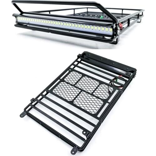 Metal Roof Rack Luggage Carrier with 36 LED Spotlight bar For 1/10 RC Car Trx4 RC4WD Cherokee Wrangler Axial Scx10