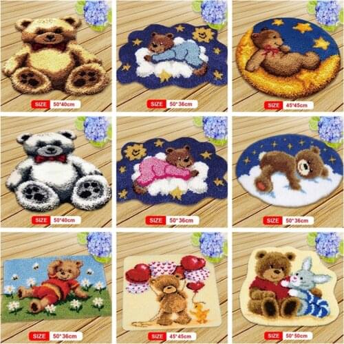 Cute Bear Latch Hook Rug Kits Crochet Hook Embroidery for Felting Cross Stitch Thread Embroidery Kits Stitch Thread Carpet DIY
