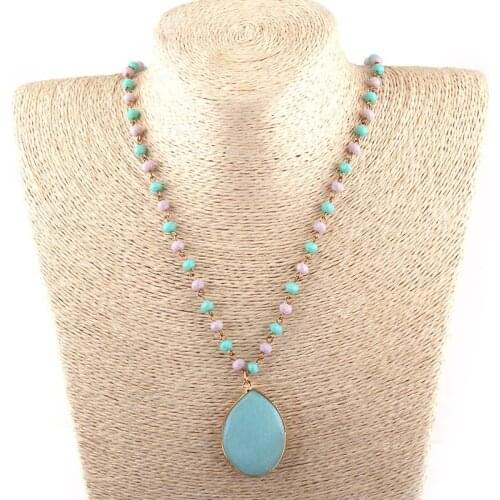 Fashion Bohemian Jewelry Crystal beads two color Gold Chain link Drop Pendant Necklace For Women Ethnic Necklace