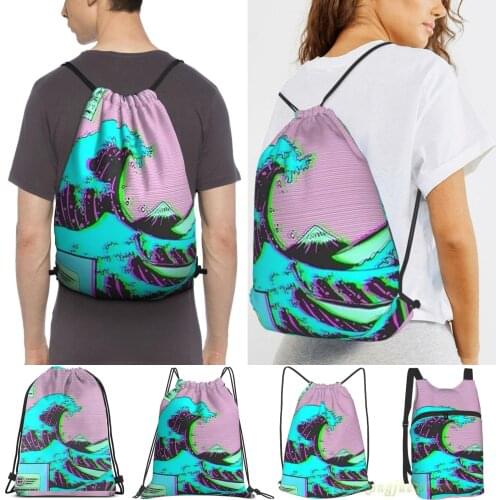 Men Outdoor Travel Drawstring Backpack Bags The Great Wave Off Vaporwave Kanagawa Women Sports Travel Bag Fitness Swimming Bag