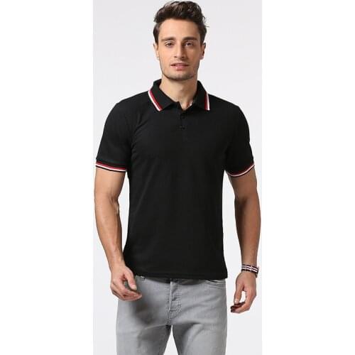 Mens T-Shirt Navy Short-Sleeved Cotton Blended Threaded Lapel Stitching Contrasting Color Mens Casual Plus Size T-shirt