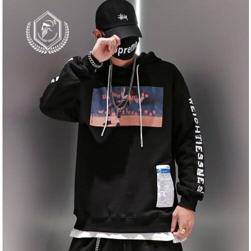 Men Fashion Loose Print Casual Pullover Hip Hop Sweatshirts with Hooded
