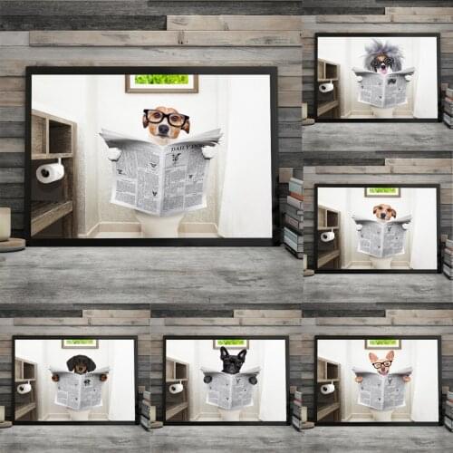 Dog newspaper Toilet Bathroom Wall Art Canvas Painting Nordic Posters And Prints Wall Pictures For Living Room Restroom Decor
